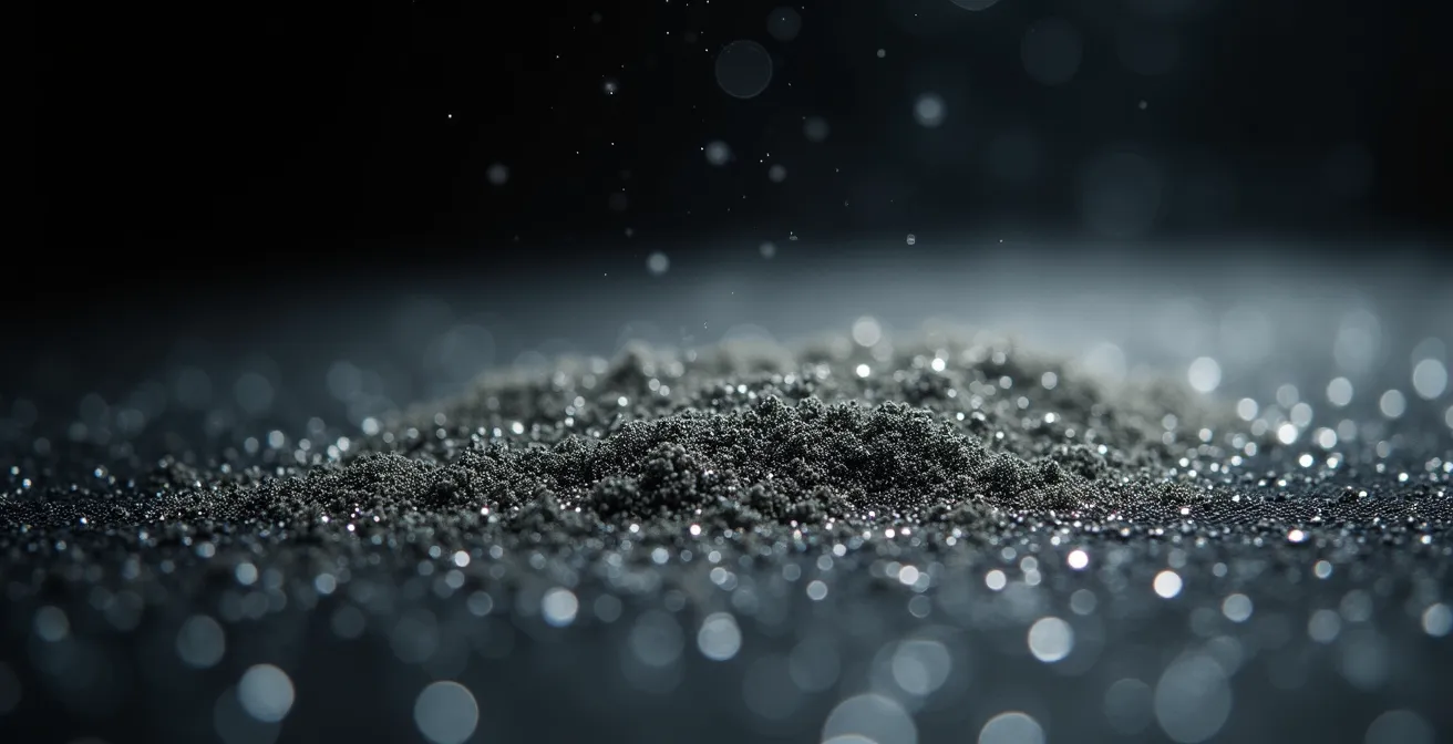 Détail macro d'un filtre industriel montrant l'accumulation de particules métalliques