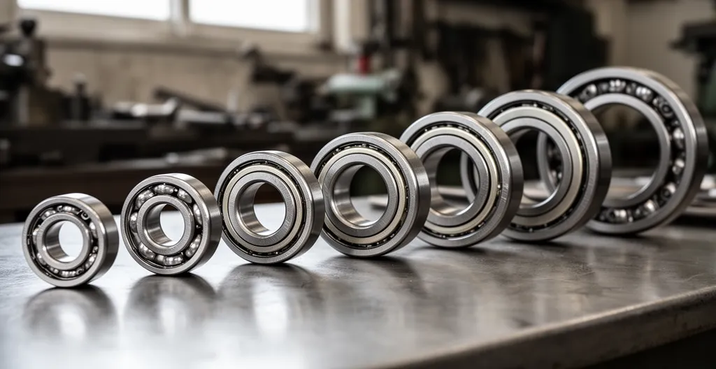 Roulements à billes de différentes tailles alignés pour comparaison dimensionnelle